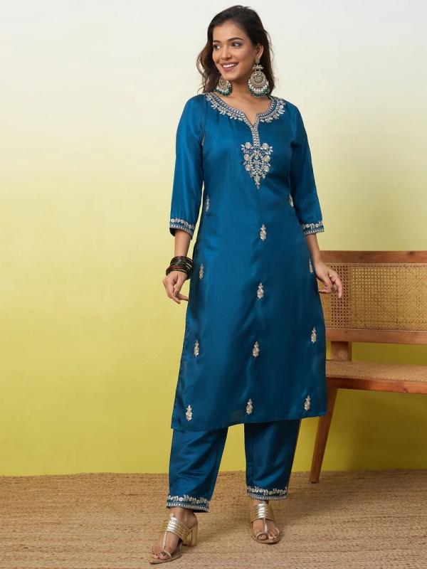 VP 9893 T  Embroidered Yoke Design Straight Kurta Set with Dupatta